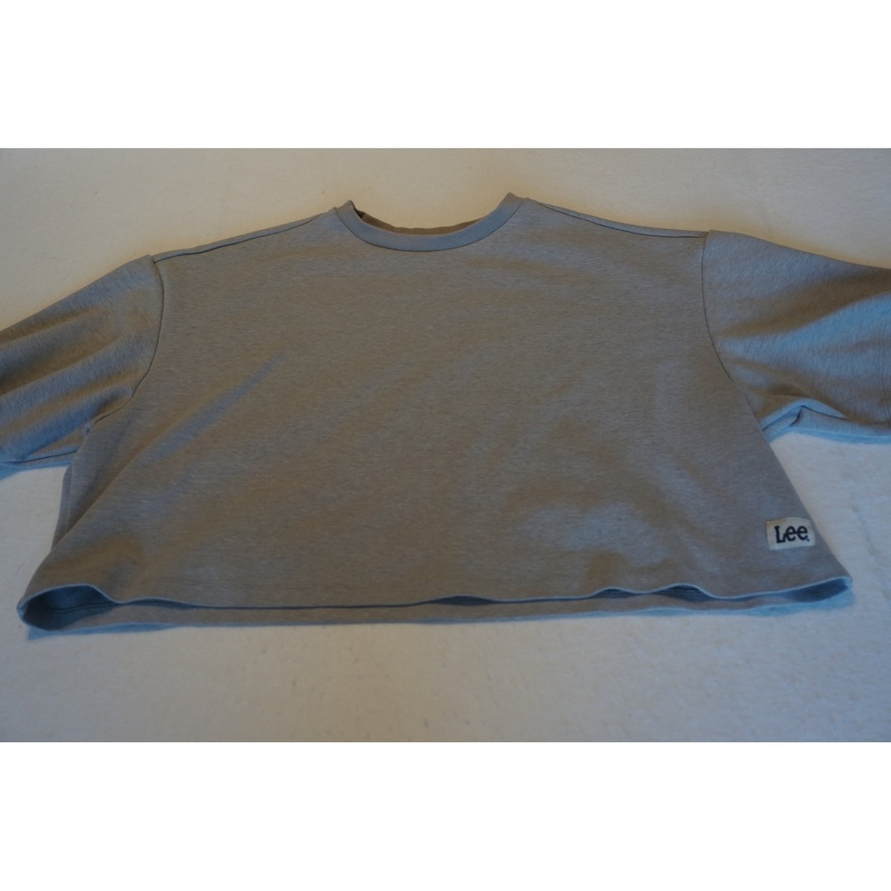 Lee Womens Cropped Short Sleeve Sweatshirt Heather Gray Crew Neck XL 112325947